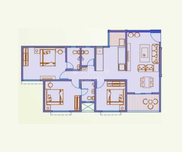 Floor plan of 3 BHK 982 Sq. Ft. Apartment in SPB Palaash Aayush, Pune