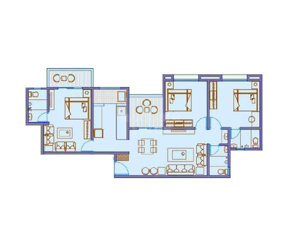 Floor plan of 3 BHK 1006 Sq. Ft. Apartment in SPB Palaash Aayush, Pune