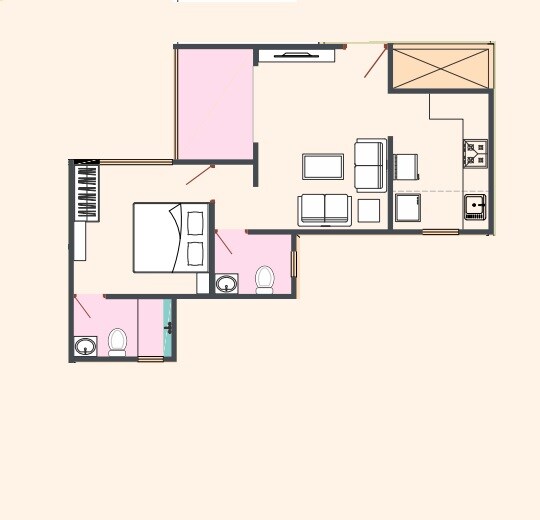 Floor plan of 1 BHK 412 Sq. Ft. Apartment in Spectrum BA Swadesha, Pune