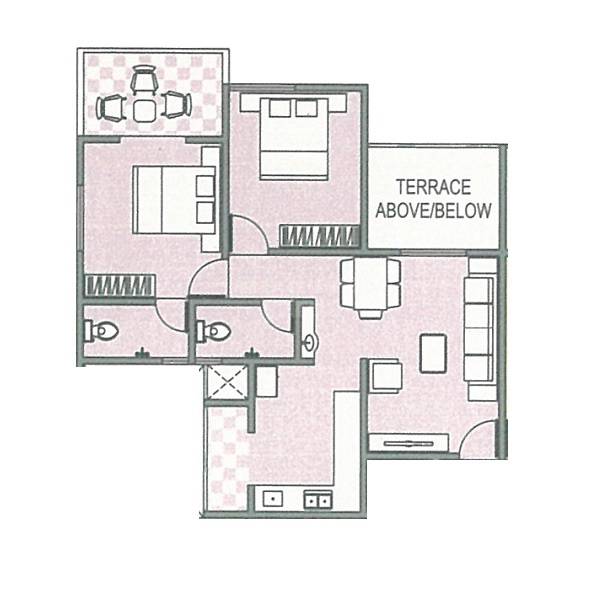 Floor plan of 2 BHK 620 Sq. Ft. Apartment in Spine City Residency, Pune