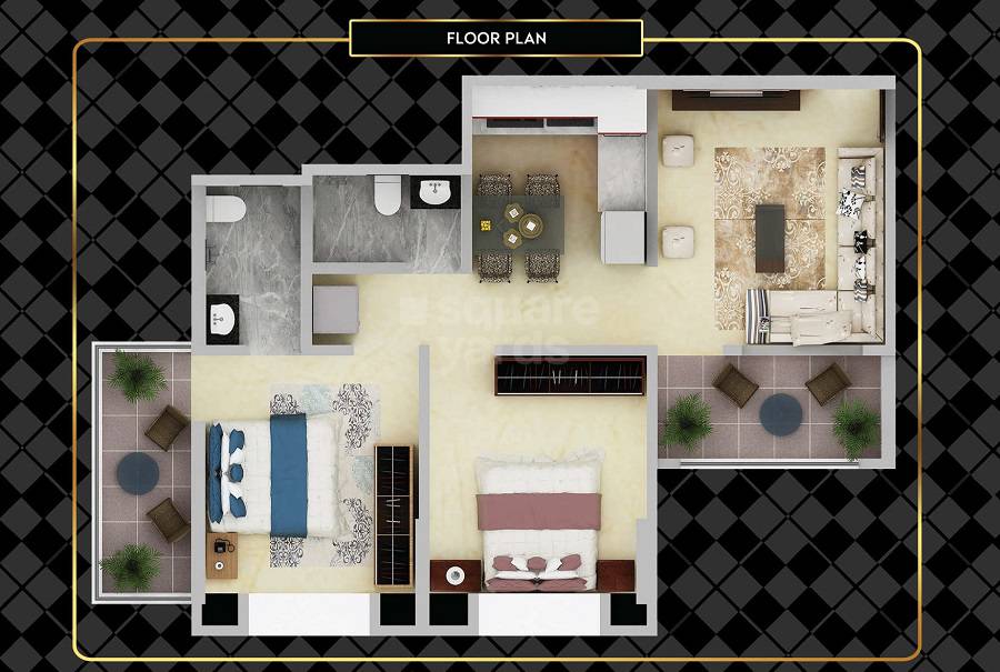 Floor plan of 2 BHK 538 Sq. Ft. Apartment in Spring Nest, Pune