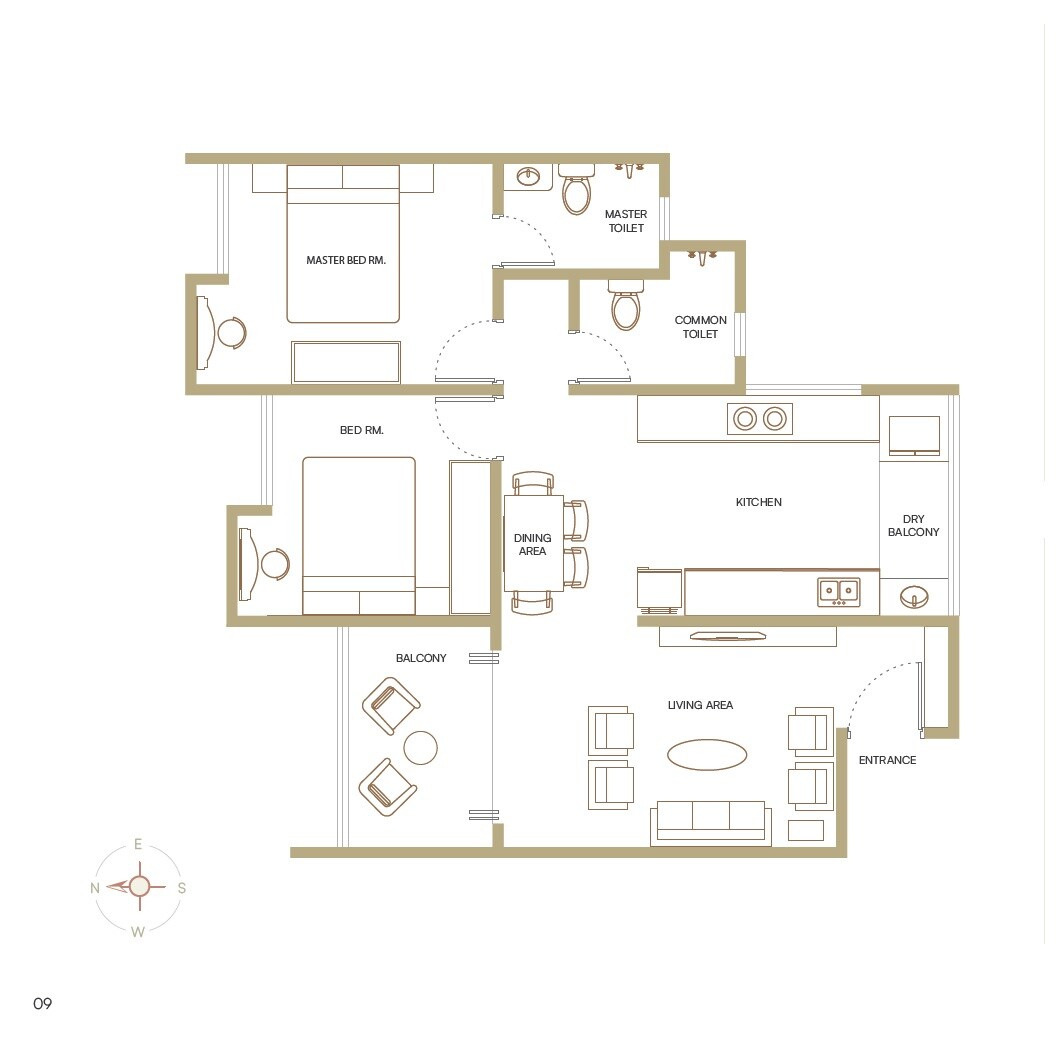 Floor plan of 2 BHK 756 Sq. Ft. Apartment in SR Akshatam, Pune