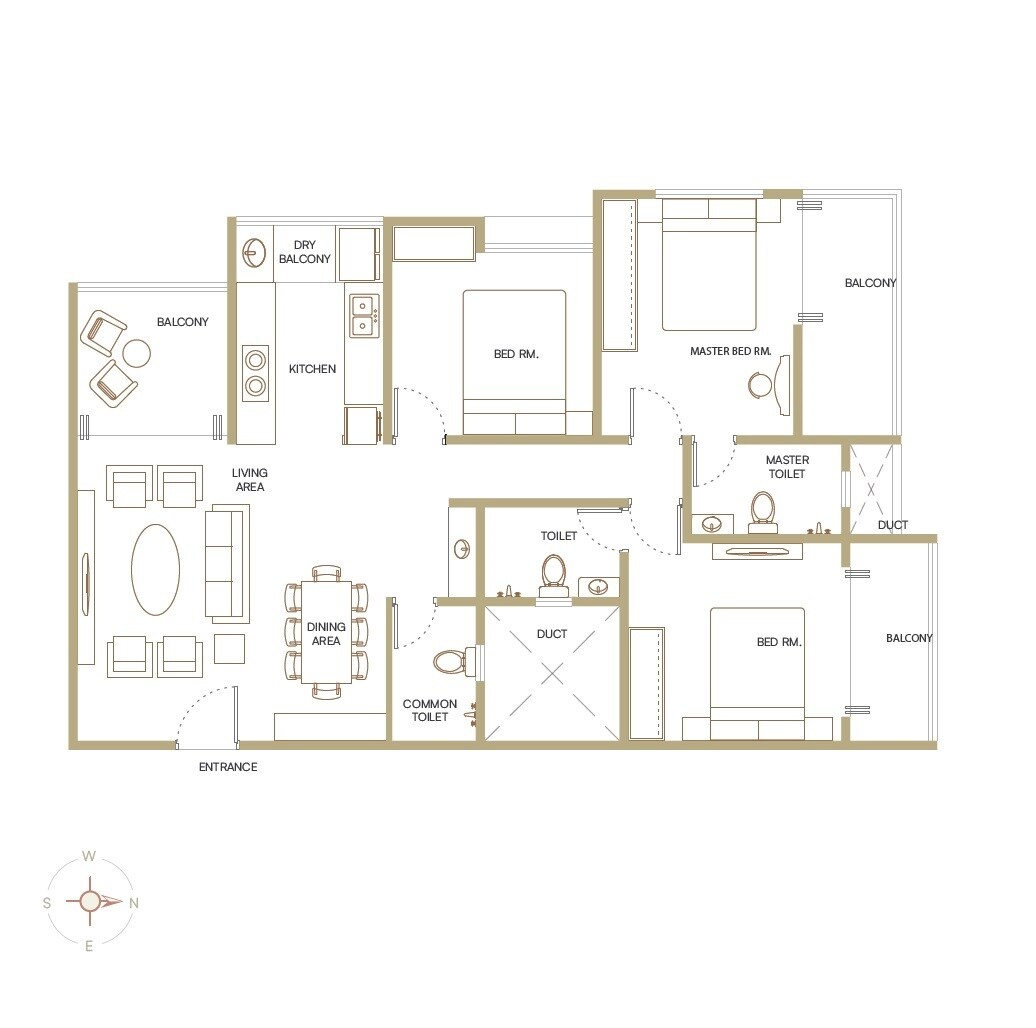 Floor plan of 3 BHK 1060 Sq. Ft. Apartment in SR Akshatam, Pune