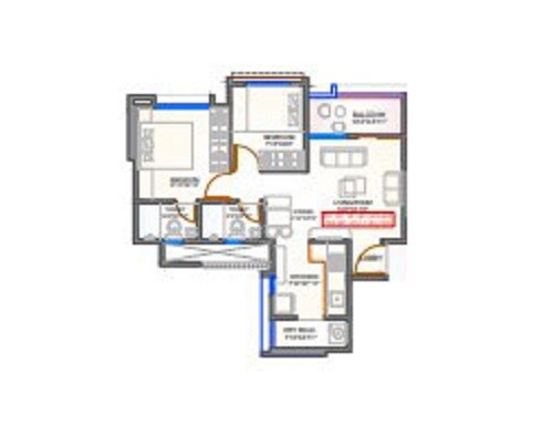 Floor plan of 2 BHK 601 Sq. Ft. Apartment in SR Devrai, Pune
