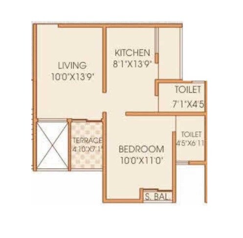 Floor plan of 1 BHK 509 Sq. Ft. Apartment in SR Om Paradise, Pune