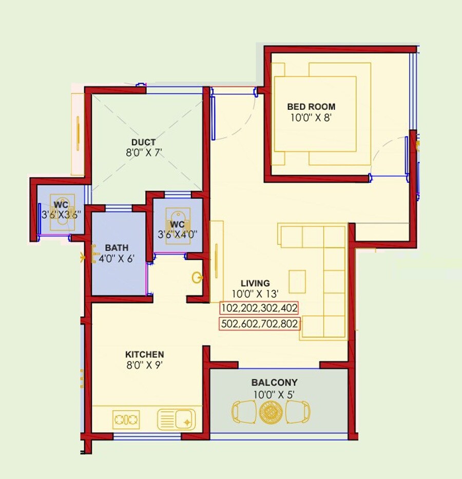 Floor plan of 1 BHK 461 Sq. Ft. Apartment in SR Tirupati Nivas, Pune