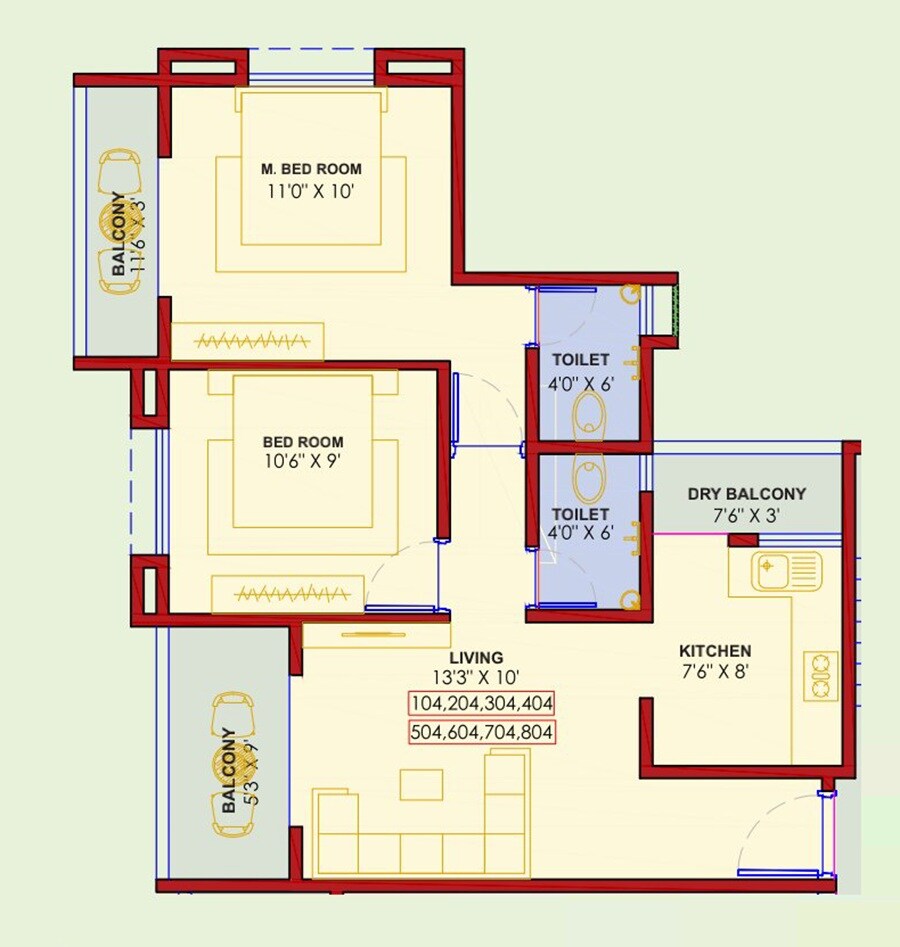 Floor plan of 2 BHK 660 Sq. Ft. Apartment in SR Tirupati Nivas, Pune