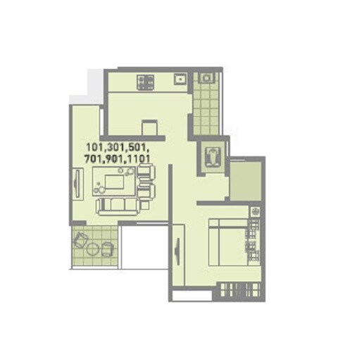 Floor plan of 1 BHK 419 Sq. Ft. Apartment in Sree Mangal Daffodils Avenue, Pune