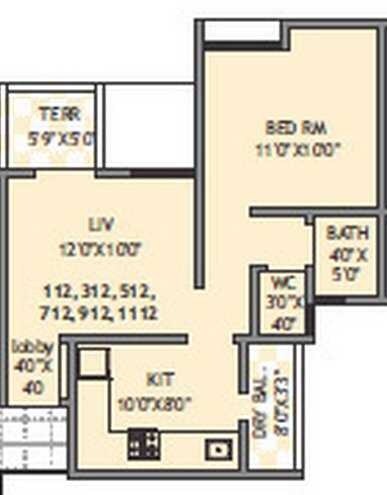 Floor plan of 1 BHK 337 Sq. Ft. Apartment in Sree Mangal Daffodils Avenue, Pune