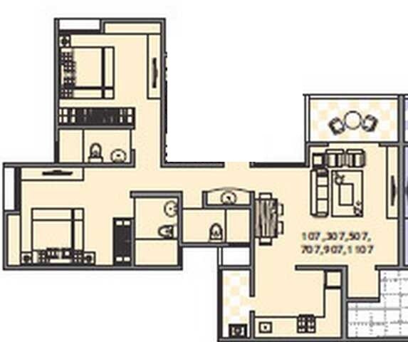 Floor plan of 2 BHK 564 Sq. Ft. Apartment in Sree Mangal Daffodils Avenue, Pune