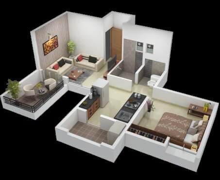 Floor plan of 1 BHK 354 Sq. Ft. Apartment in Sree Mangal Little Hearts, Pune