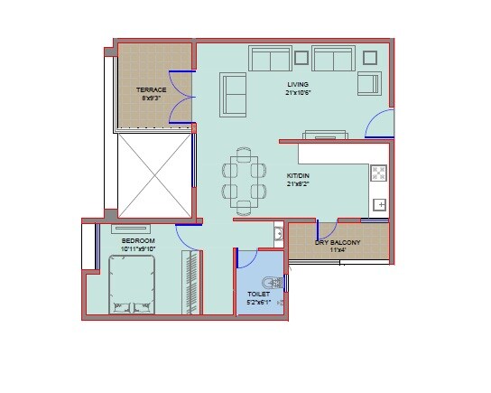 Floor plan of 1 BHK 466 Sq. Ft. Apartment in Sri Apple Regency, Pune