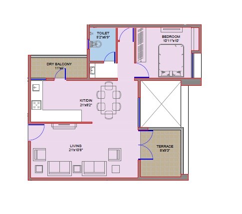Floor plan of 1 BHK 509 Sq. Ft. Apartment in Sri Apple Regency, Pune