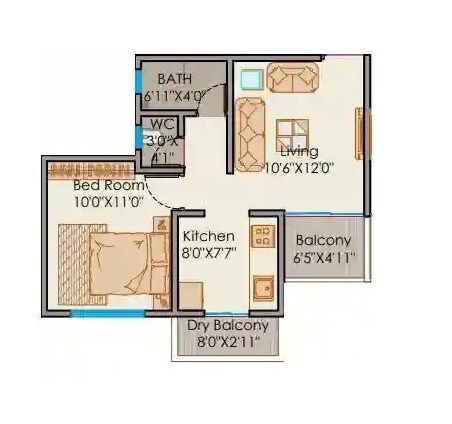 Floor plan of 1 BHK 395 Sq. Ft. Apartment in Srinivas Empire, Pune
