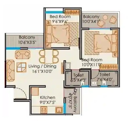 Floor plan of 2 BHK 549 Sq. Ft. Apartment in Srinivas Empire, Pune