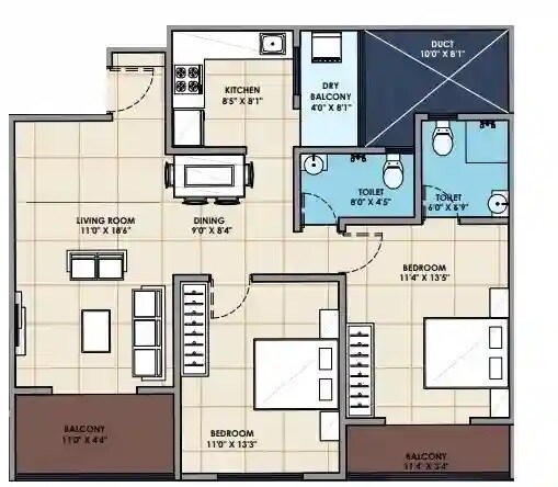 Floor plan of 2 BHK 792 Sq. Ft. Apartment in SRK Platinum, Pune