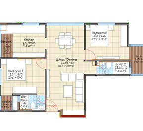 2 BHK 793 Sq. Ft. Apartment in SRK Rupashri Apartments