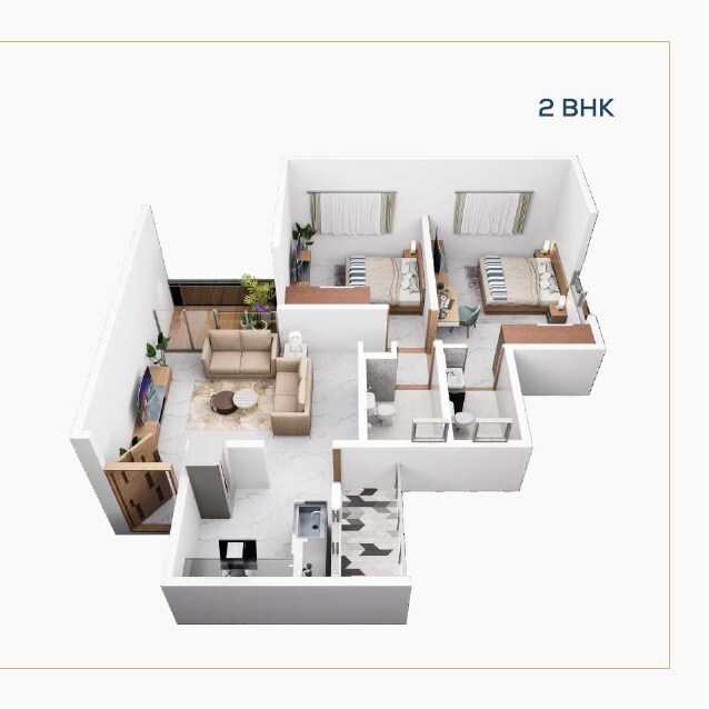 Floor plan of 2 BHK 646 Sq. Ft. Apartment in SRKD Vallabh CHS, Pune