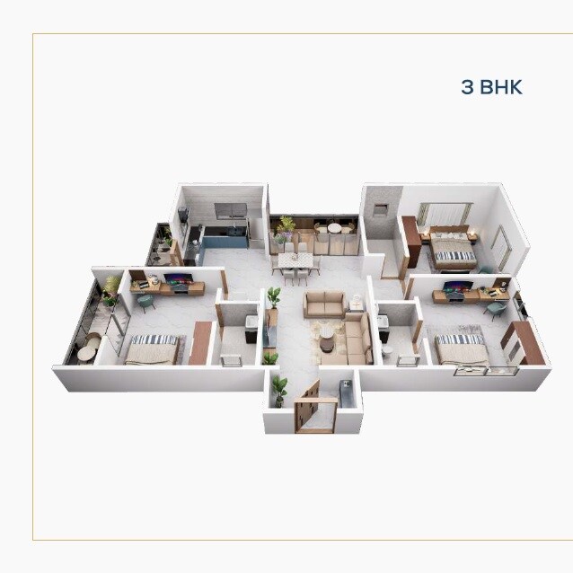 Floor plan of 3 BHK 1147 Sq. Ft. Apartment in SRKD Vallabh CHS, Pune