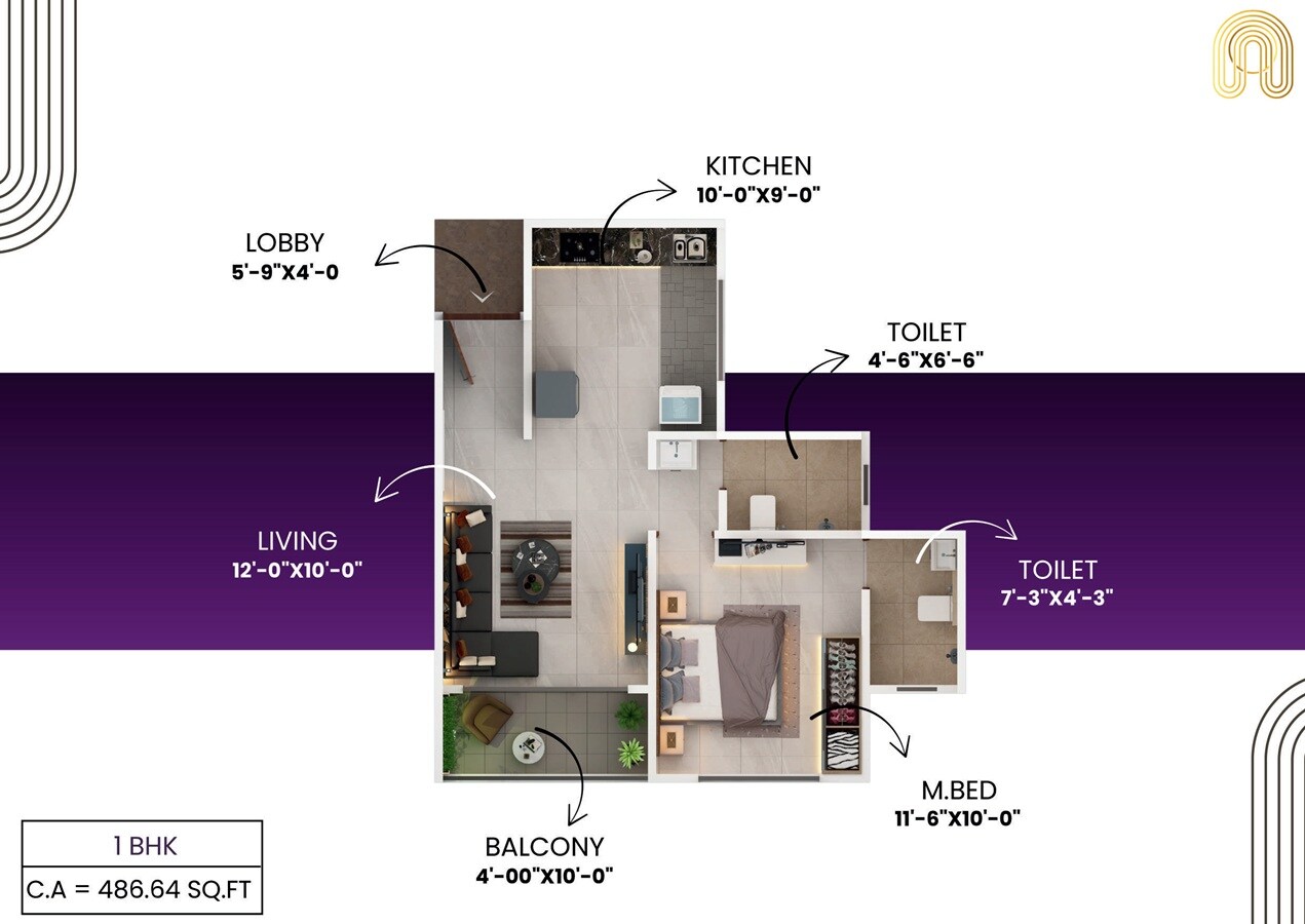 1 BHK 487 Sq. Ft. Apartment