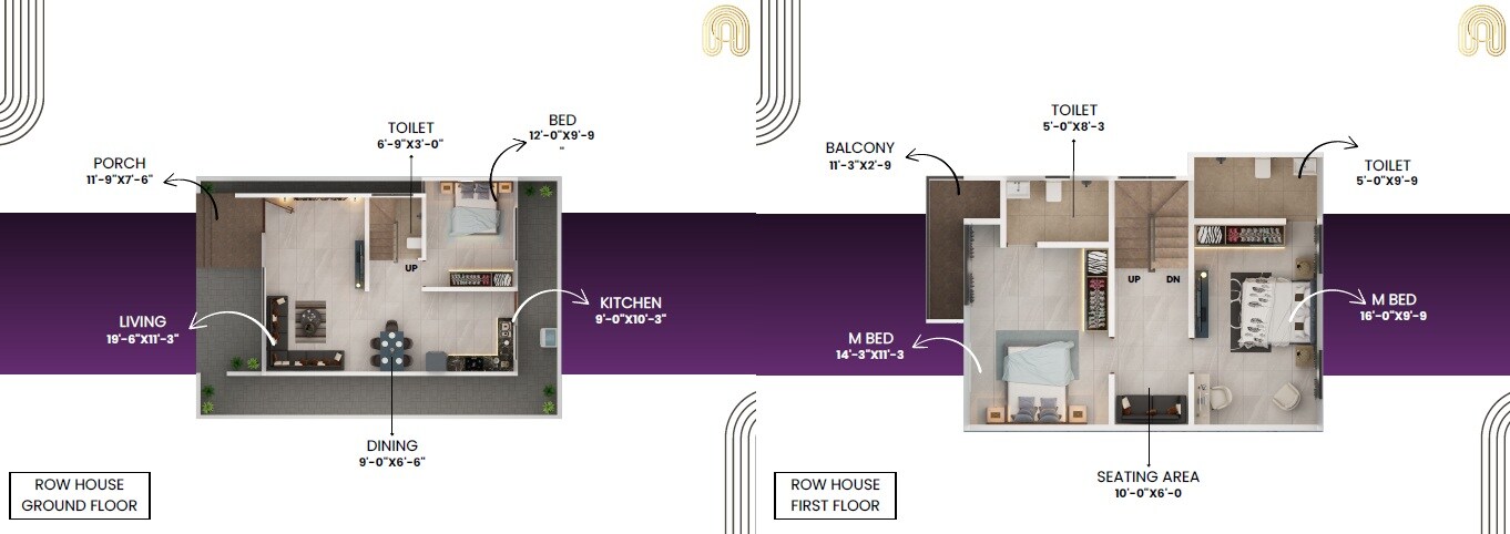 Floor plan of 3 BHK 1153 Sq. Ft. Row House in SRP Sai Amrut, Pune