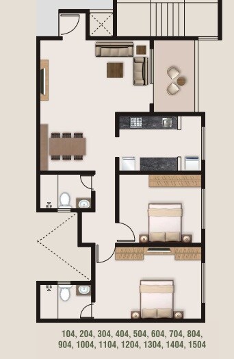 Floor plan of 2 BHK 870 Sq. Ft. Apartment in SS Blueroof Sylva, Pune