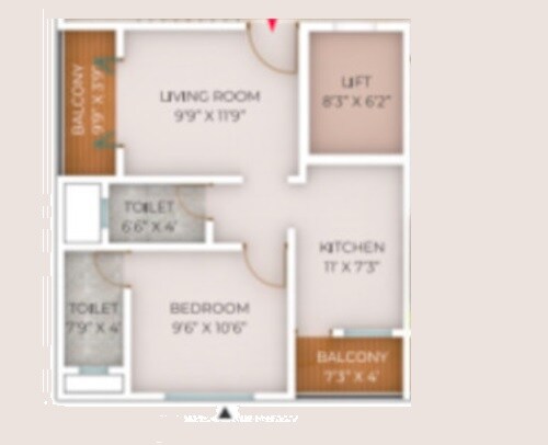 Floor plan of 1 BHK 445 Sq. Ft. Apartment in SS Shambhavi Pride, Pune