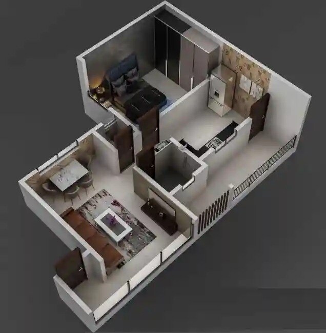 Floor plan of 1 BHK 477 Sq. Ft. Apartment in SS Swapna Sheela, Pune