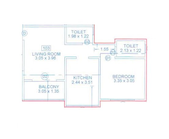 Floor plan of 1 BHK 448 Sq. Ft. Apartment in SSD Sai Aashiyana, Pune