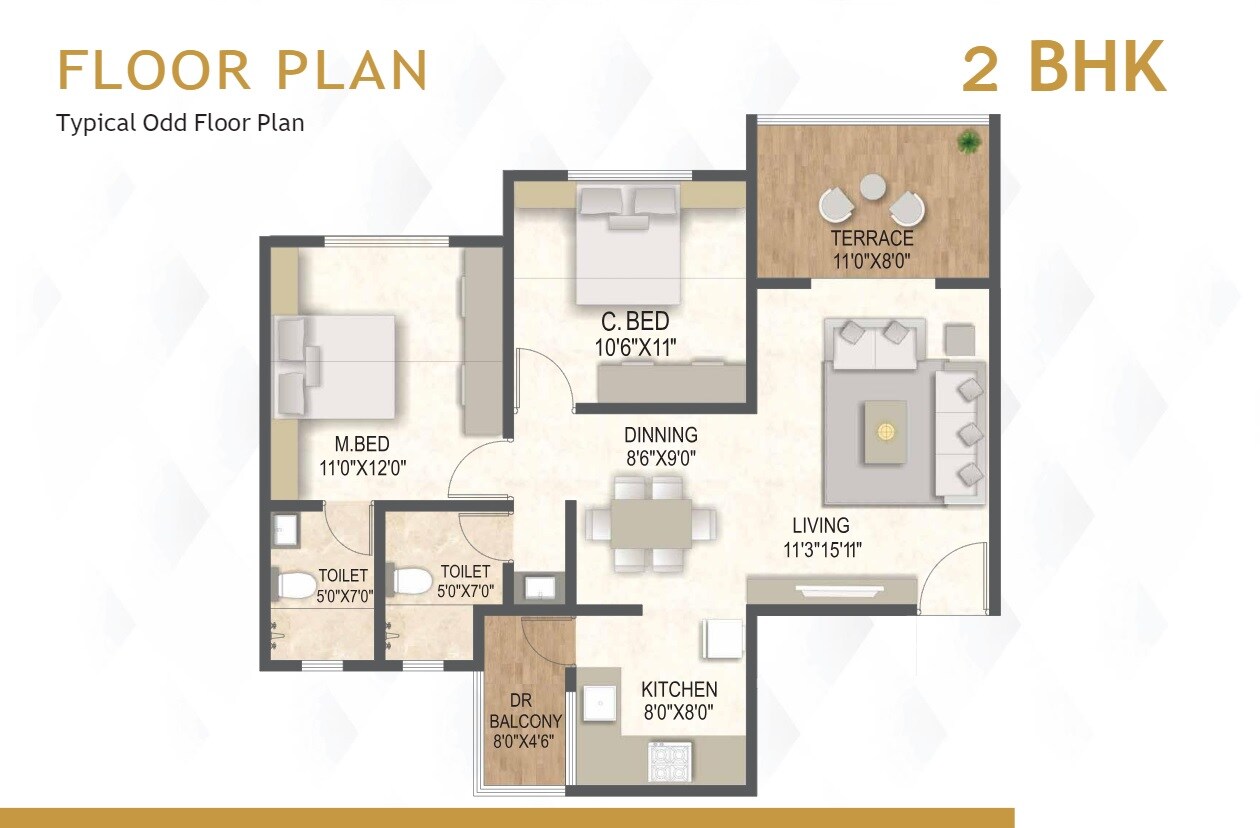Floor plan of 2 BHK 765 Sq. Ft. Apartment in SSD Sai Pearl, Pune