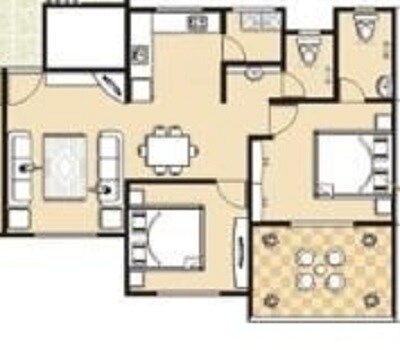 Floor plan of 2 BHK 997 Sq. Ft. Apartment in SSD Sai Platinum, Pune