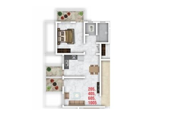 Floor plan of 1 BHK 385 Sq. Ft. Apartment in Star Radhe Harmony, Pune