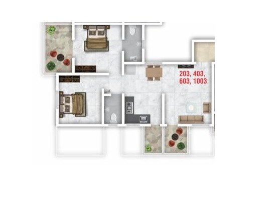 Floor plan of 2 BHK 666 Sq. Ft. Apartment in Star Radhe Harmony, Pune