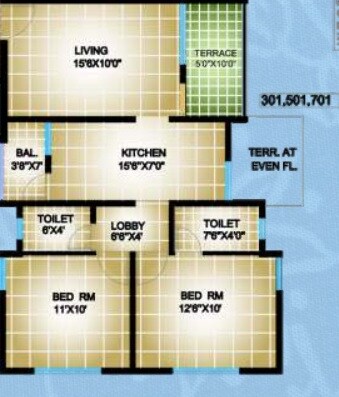 Floor plan of 2 BHK 865 Sq. Ft. Apartment in Stark Aura, Pune