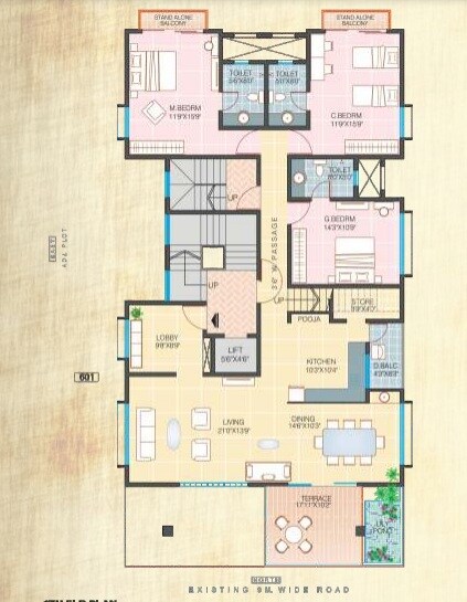Floor plan of 3 BHK 2290 Sq. Ft. Apartment in Stark Bhakti Royale, Pune