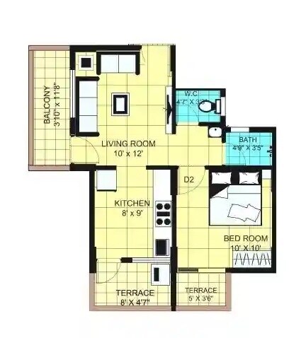 Floor plan of 1 BHK 450 Sq. Ft. Apartment in Stone Laxmi Bappa, Pune