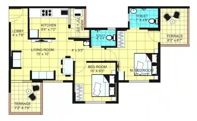 Floor plan of 2 BHK 700 Sq. Ft. Apartment in Stone Laxmi Bappa, Pune