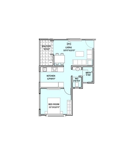 Floor plan of 1 BHK 497 Sq. Ft. Apartment in Subhagya Kedar Residency, Pune