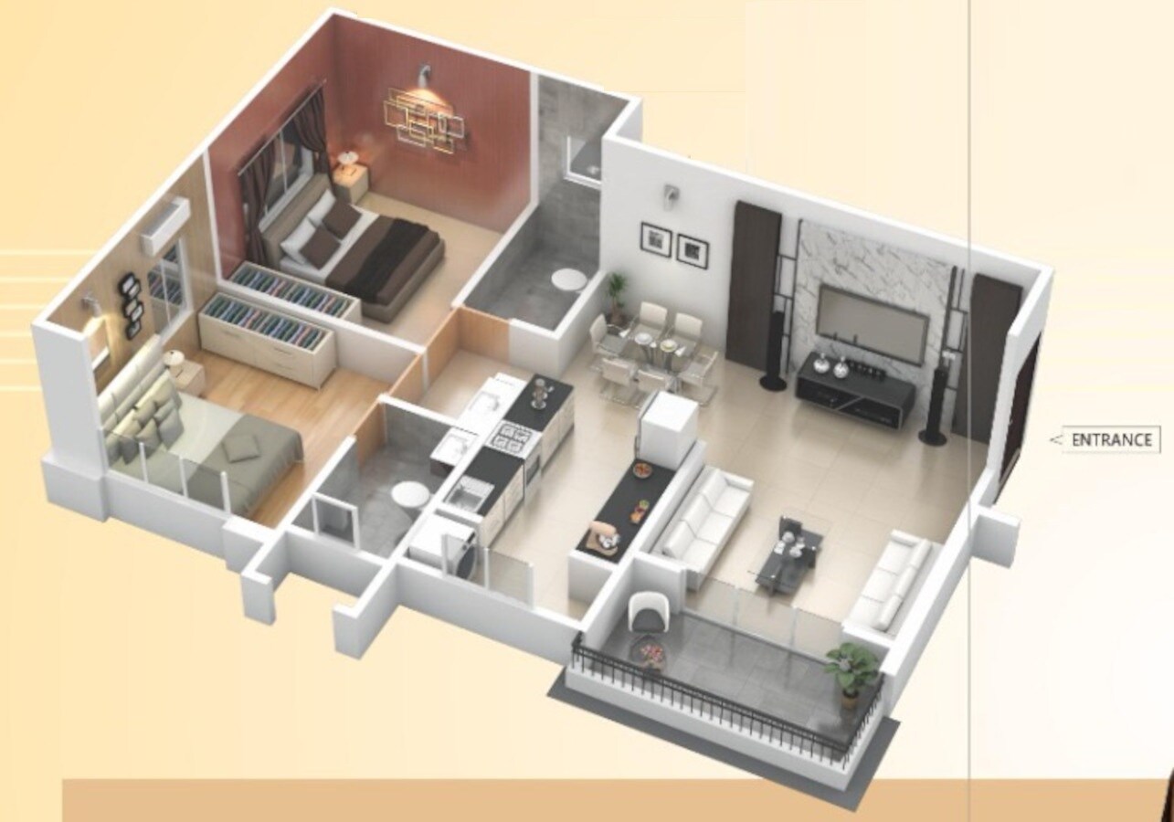 Floor plan of 2 BHK 749 Sq. Ft. Apartment in Subhagya Kedar Residency, Pune