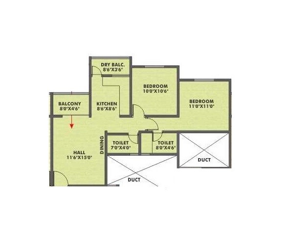 Floor plan of 2 BHK 692 Sq. Ft. Apartment in Success Aashirwad Kalp Avenue, Pune
