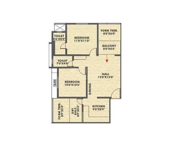 Floor plan of 2 BHK 746 Sq. Ft. Apartment in Success Aashirwad Kalp Avenue, Pune