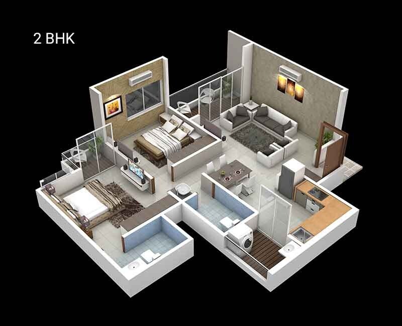 Floor plan of 2 BHK 752 Sq. Ft. Apartment in Success Windsor Tower, Pune