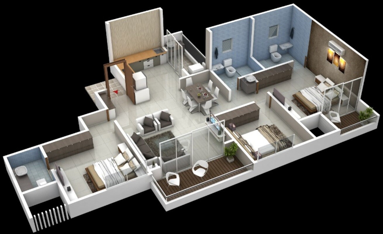 Floor plan of 3 BHK 1008 Sq. Ft. Apartment in Success Windsor Tower, Pune