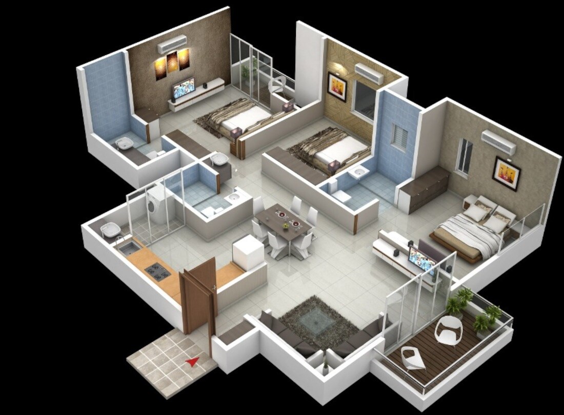Floor plan of 3 BHK 1078 Sq. Ft. Apartment in Success Windsor Tower, Pune