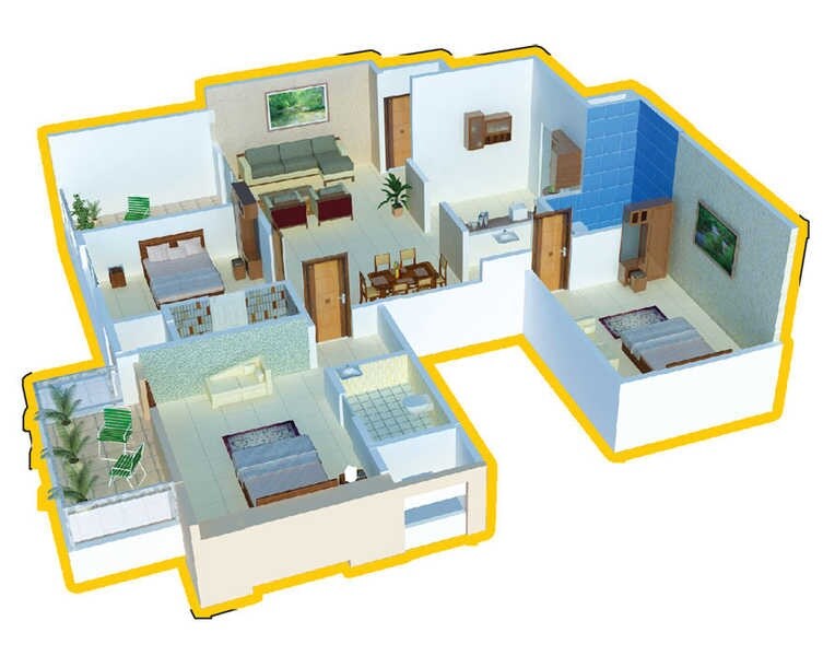Floor plan of 3 BHK 1604 Sq. Ft. Apartment in Sudhir Mandke Armaan, Pune