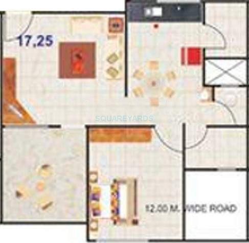 Floor plan of 1 BHK 743 Sq. Ft. Apartment in Sukhwani Aakashdeep, Pune