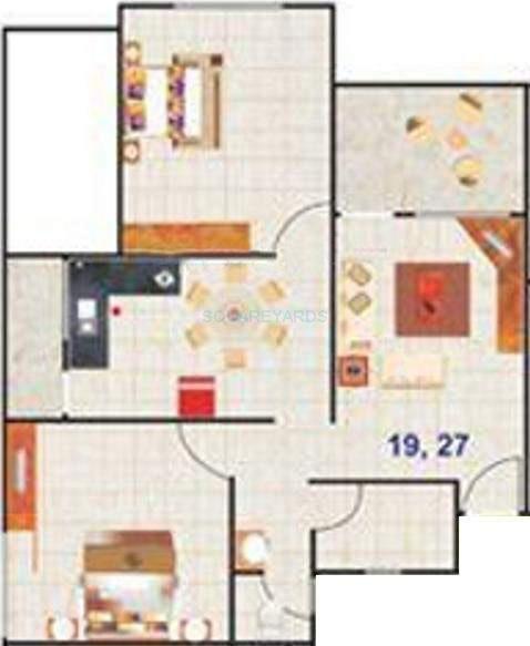 Floor plan of 2 BHK 1325 Sq. Ft. Apartment in Sukhwani Aakashdeep, Pune