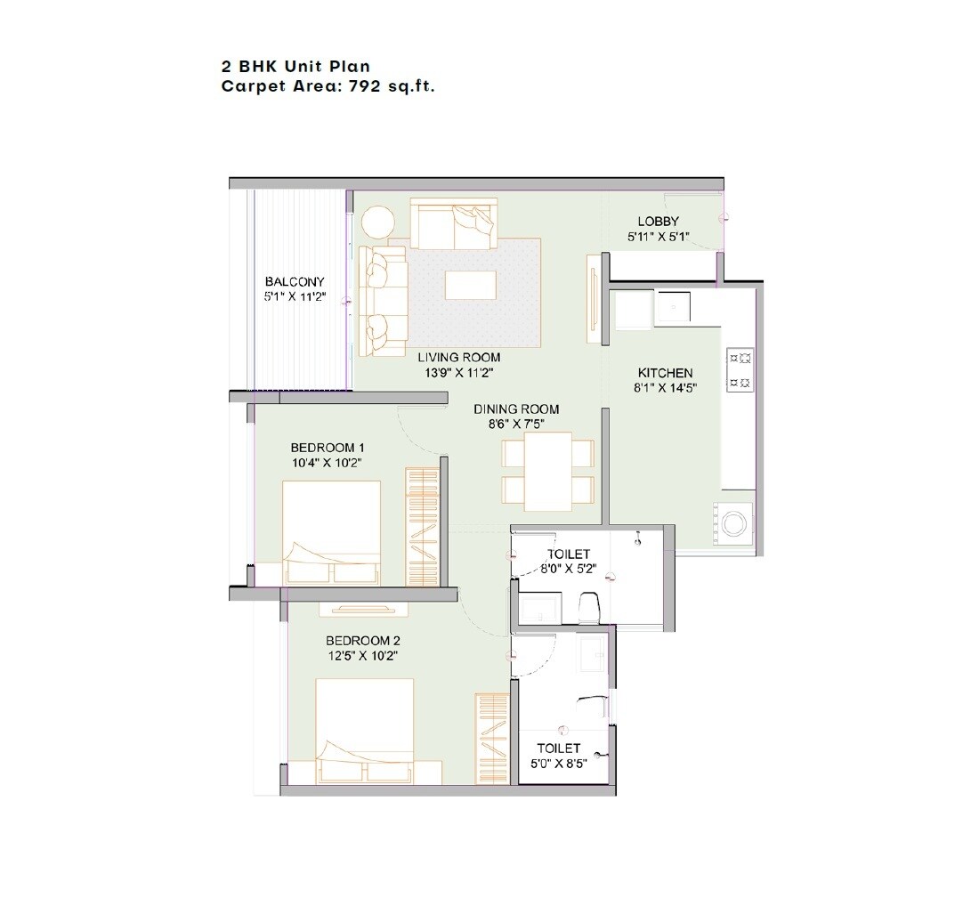 2 BHK 792 Sq. Ft. Apartment