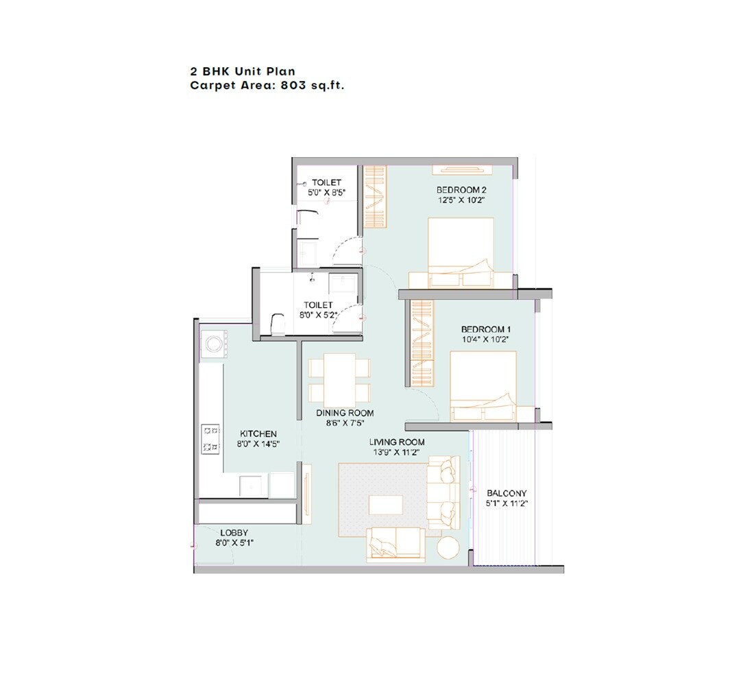 2 BHK 803 Sq. Ft. Apartment