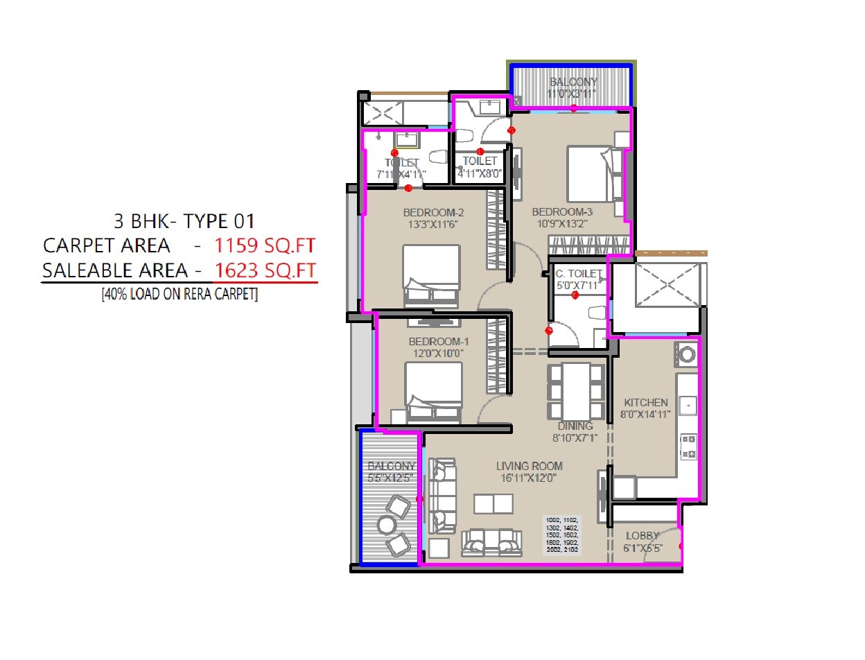 3 BHK 1159 Sq. Ft. Apartment